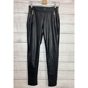 Michael Kors Faux Leather Front Moto Black Leggings Pants ~ MEDIUM ~ Mixed Media